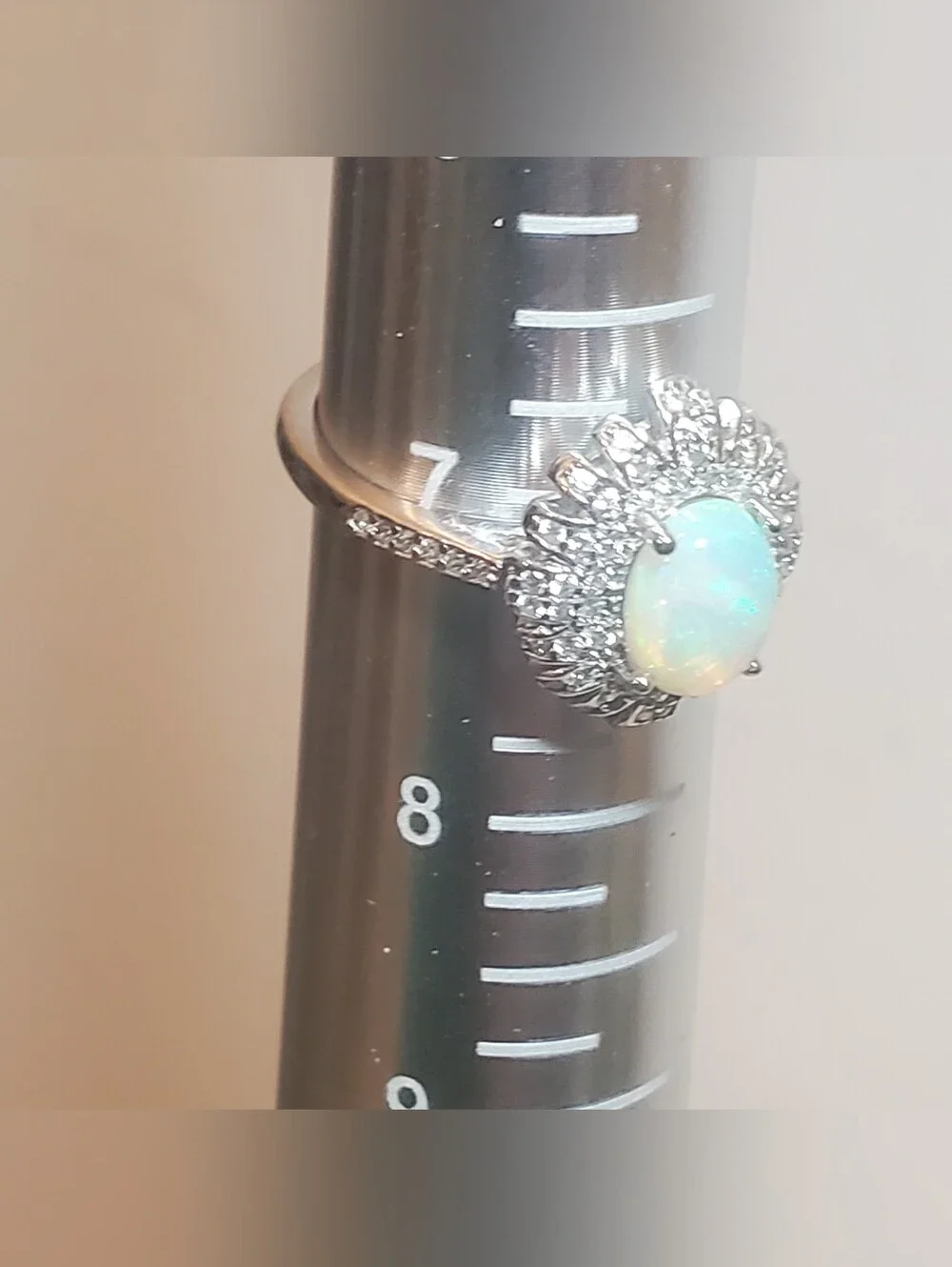 Sunburst Halo Australian White Opal CZ 925 Sterling Silver Adjustable Ring
